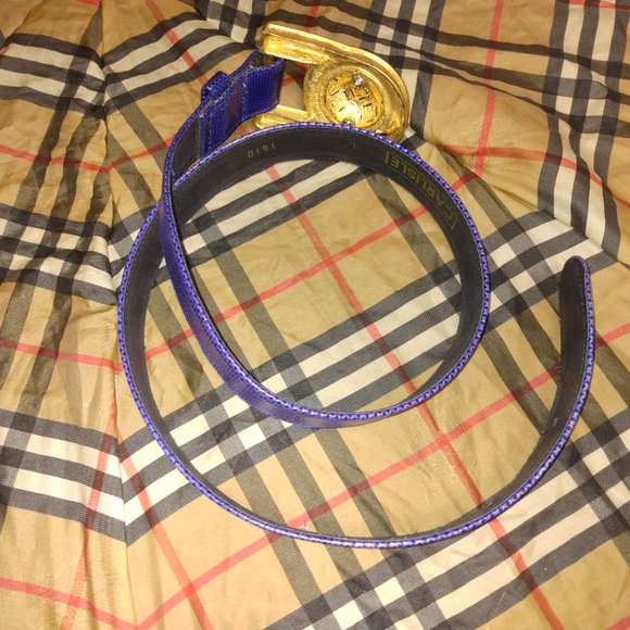 ❤️CARLISLE Blue Reptile Belt with Jeweled Gem Gold Buckle Sz 31-35 main image 7